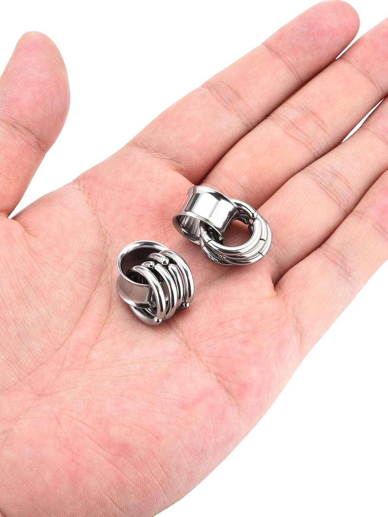 PiercingJ 1 Pair Ear Guages with Rings Ear Weight Plugs Tunnels Hypoallergenic Ear Expander Stretchers 316 Stainless Steel Hoop Earrings Piercing Body Jewelry 0G 00G 1/2" 9/16" - Image 4
